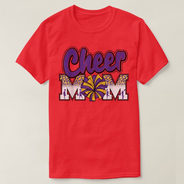 Cheer Mama Lila Goldleopard-Briefe Cheer Pom Po T-Shirt (Design vorne)