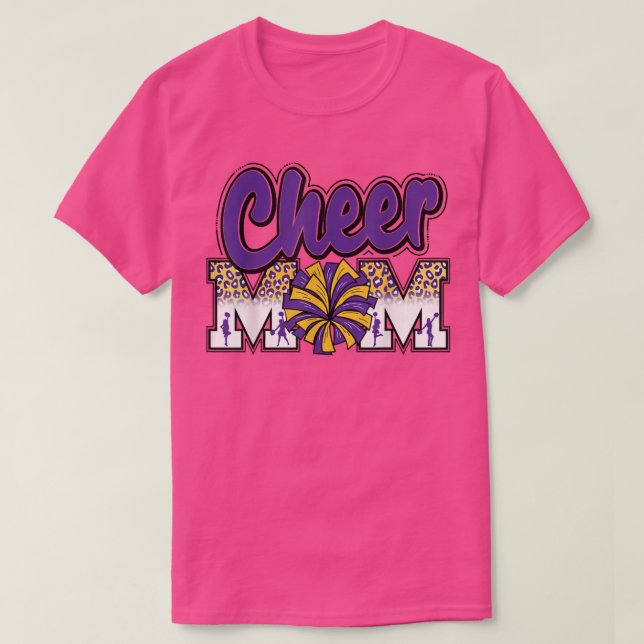 Cheer Mama Lila Goldleopard-Briefe Cheer Pom Po T-Shirt (Design vorne)