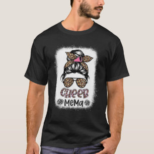 Cheer Mema Leopard Messy Bun Cheerleader Bleached T-Shirt