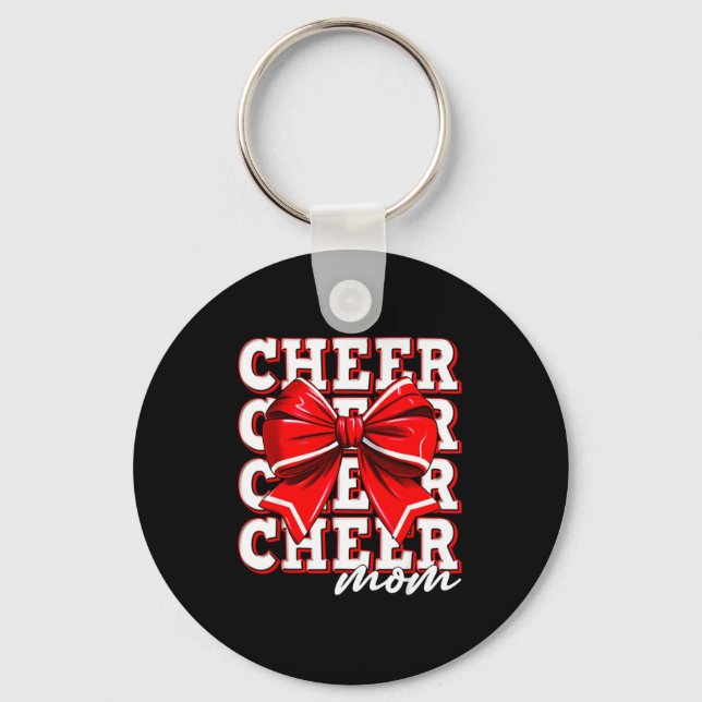 Cheer Mom Cheerleader Bow Biggest Fan Red Team  Schlüsselanhänger (Vorderseite)