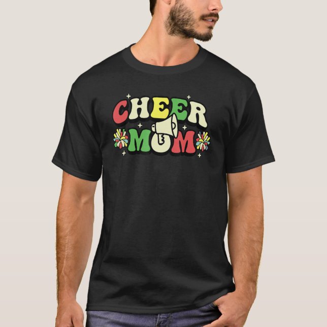 Cheer Mom Leopard Letters Cheer Pom Poms T-Shirt (Vorderseite)