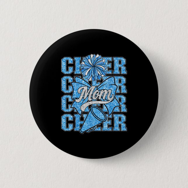 Cheer Mom Mama Bow Srt Cheerleading Squad Blue Che Button (Vorderseite)