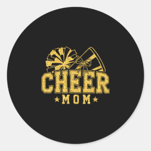 Cheer Mom Mama Schwarz Gold Pom Cheerleader Runder Aufkleber