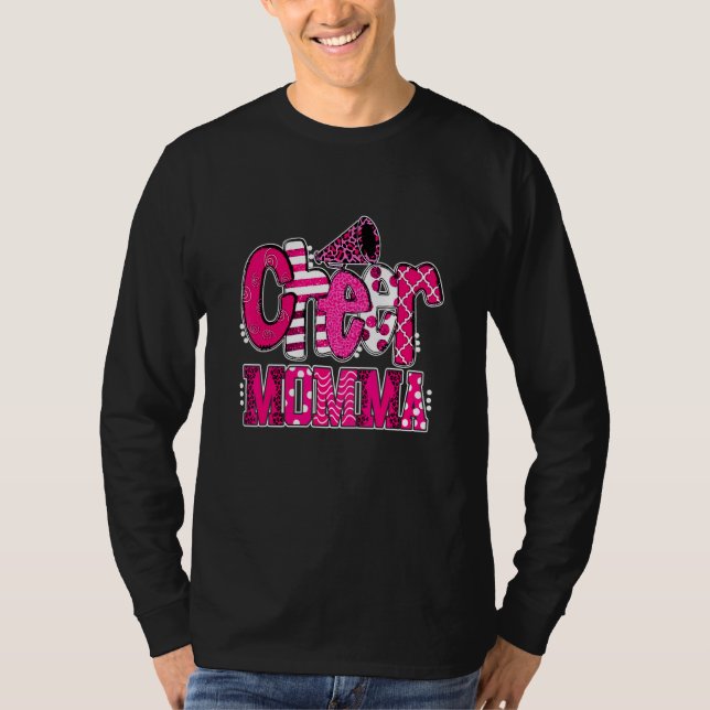 Cheer Momma größten Fan Leopard Print und Pom Pom T-Shirt (Vorderseite)