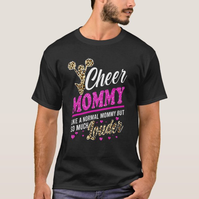 Cheer Mommy größten Fan Leopard Print und Pom Pom T-Shirt (Vorderseite)