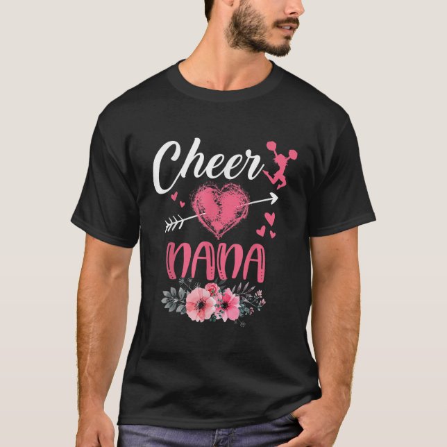 Cheer Nana Floral Funny Cheerleader Heart Mütter T-Shirt (Vorderseite)