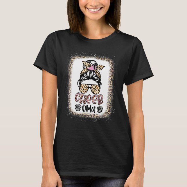 Cheer Oma Leopard Messy Bun Cheerleader Bleached T-Shirt (Vorderseite)