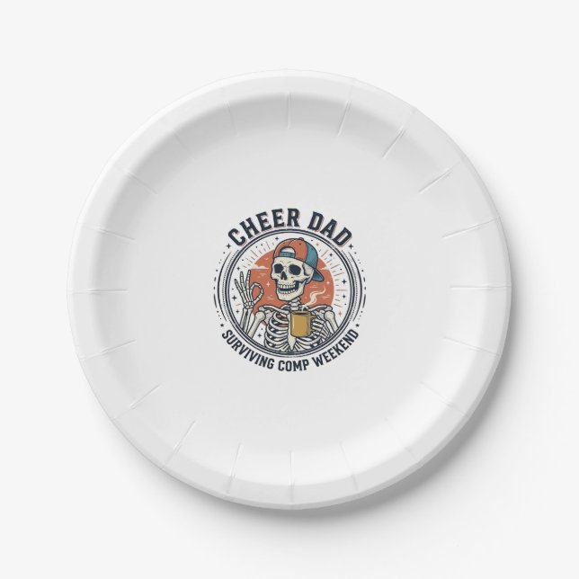 Cheer Papa Überlebtes Comp Wochenende Skelett-Shir Pappteller (Vorderseite)