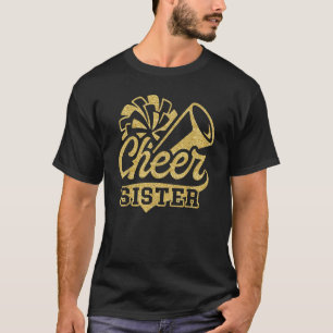 Cheer Schwester Größter Fan Schwarz Gelb Gold Pom T-Shirt