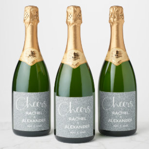 CHEER Silver Glitzer Hochzeit feine Weinetiketten