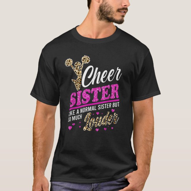 Cheer Sister Biggest Fan Leopard Print And Pom Pom T-Shirt (Vorderseite)