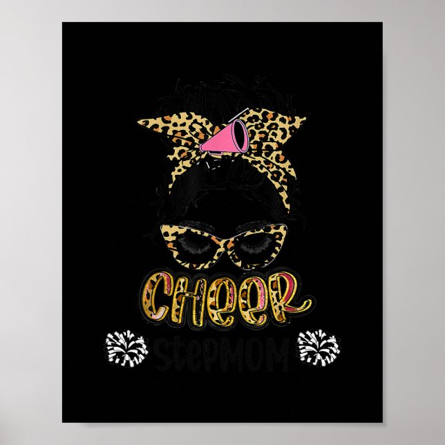 Cheer StepMom Leopard Messy Bun Cheerleader Poster (Vorne)
