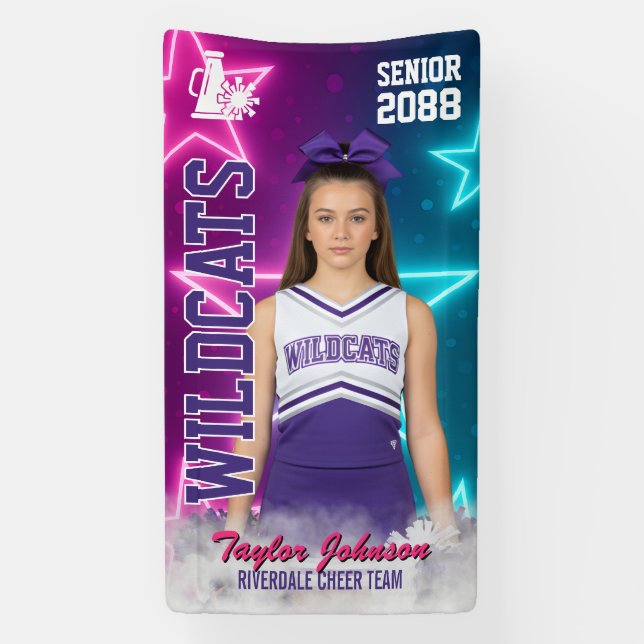 Cheer Team Sports Photo Senior Cheerleading Star Banner (Vertikal)