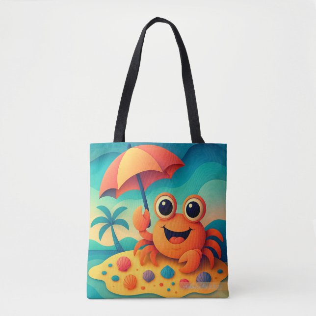 Cheerful Beach Crab with Umbrella Tropical Tasche (Vorderseite)