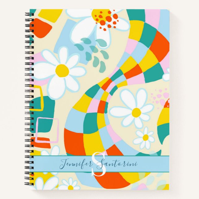 Cheerful Checks Moderne Monogrammed Carnet Spiral (Devant)