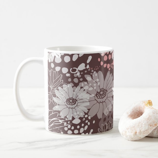 Cheerful chocolate Bohemian floral mug (Avec donut)