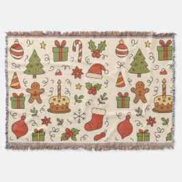 Cheerful Christmas Doodle Pattern Decke