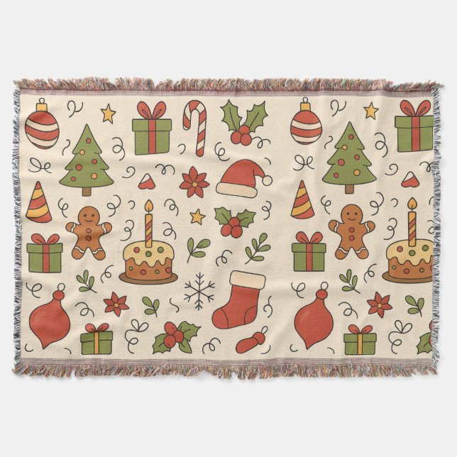 Cheerful Christmas Doodle Pattern Decke (Vorderseite)