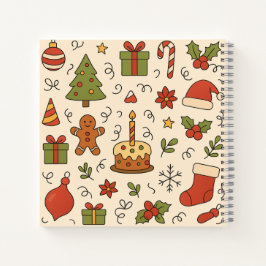 Cheerful Christmas Doodle Pattern Notizbuch