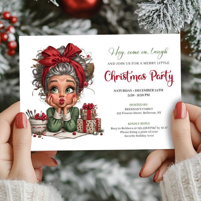 Cheerful Christmas Grandma Comic Party Invitation (Cheerful Christmas Grandma Comic Party Invitation)