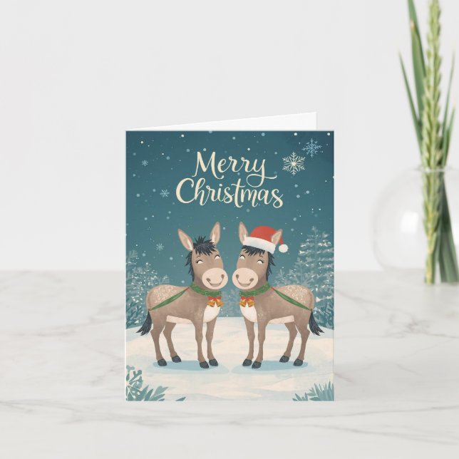 Cheerful Donkeys Christmas Card Feiertagskarte (Vorderseite)