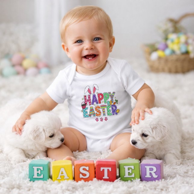Cheerful Easter Artwork with Bunny Ears  Baby Strampler (Von Creator hochgeladen)