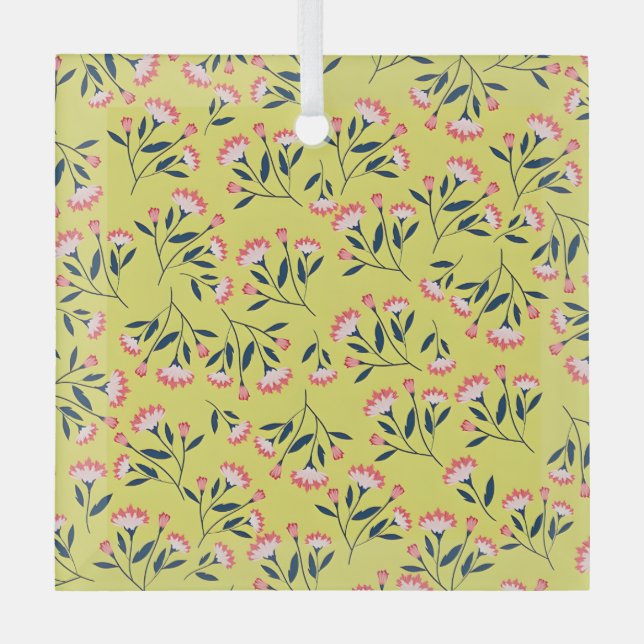  Cheerful Floral Pattern: Pink Flowers  Ornament Aus Glas (Vorderseite)