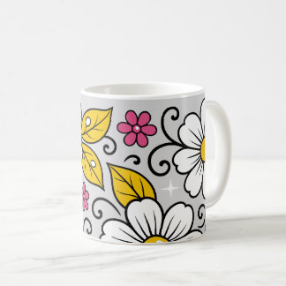 Cheerful Floral Pattern with Bold Outlines Kaffeetasse