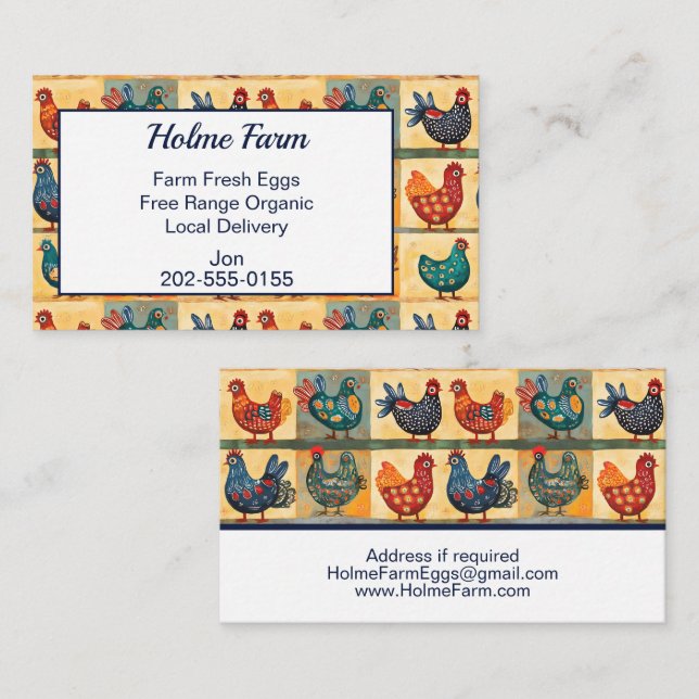 Cheerful Folk Art Chicken Egg Visitenkarte (Vorne/Hinten)