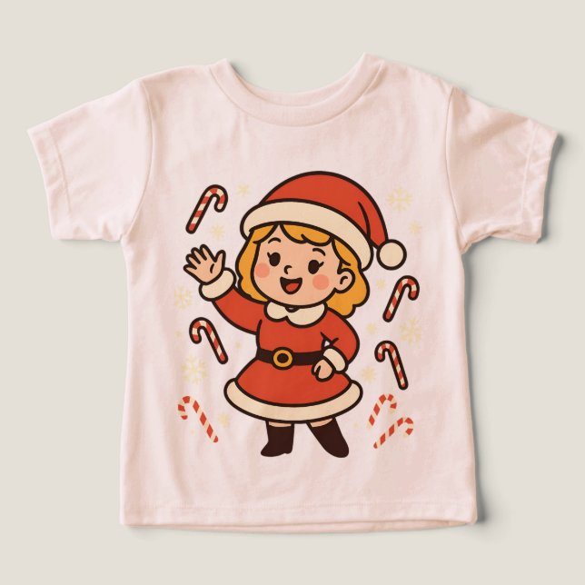 Cheerful Girl Santa with Candy Canes (Design Vorderseite)