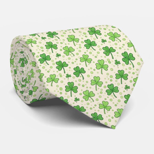 Cheerful Kelly Green Whimsical Scattered Four-Leaf Krawatte (Gerollt)