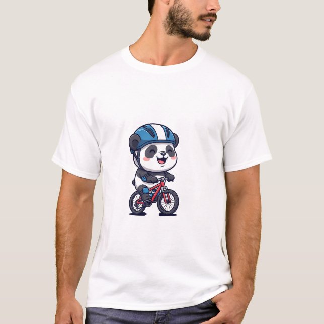 Cheerful Panda Cyclist Riding a Red Mountain Bike T-Shirt (Vorderseite)
