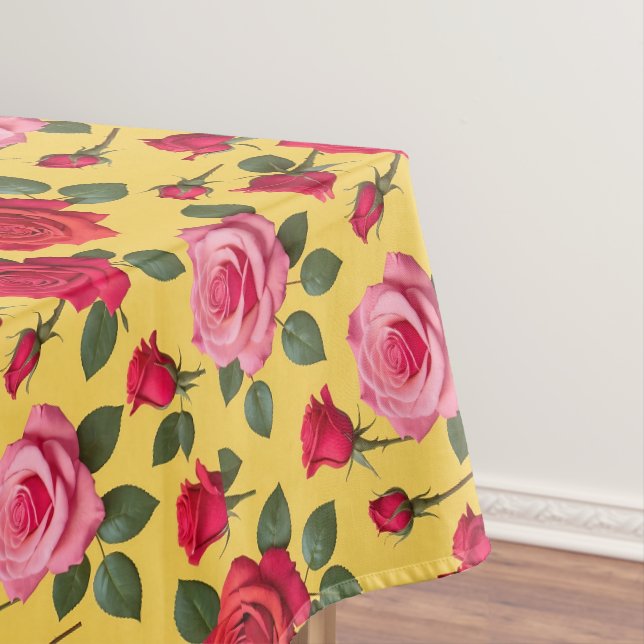 Cheerful Pink And Red Roses On A Sunny Yellow  Tischdecke (Beispiel)