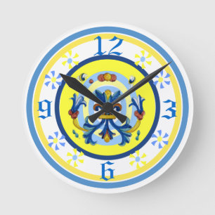 Cheerful Pottery Pattern Clock Runde Wanduhr