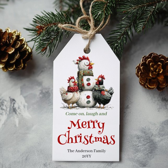 Cheerful Quirky Chickens Christmas Tag Editable Geschenkanhänger (Cheerful Quirky Chickens Christmas Tag Editable)