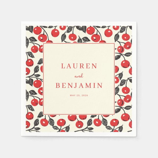 Cheerful Red Cherry Border Serviette (Vorderseite)