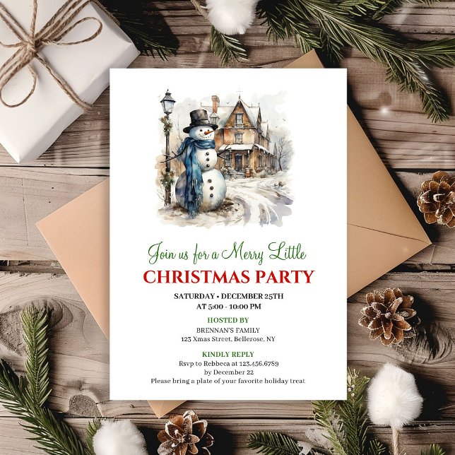 Cheerful red green winter scene party invite einladung (Cheerful red green winter scene party invite)