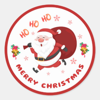Cheerful Running Santa Merry Christmas Round Stick Runder Aufkleber
