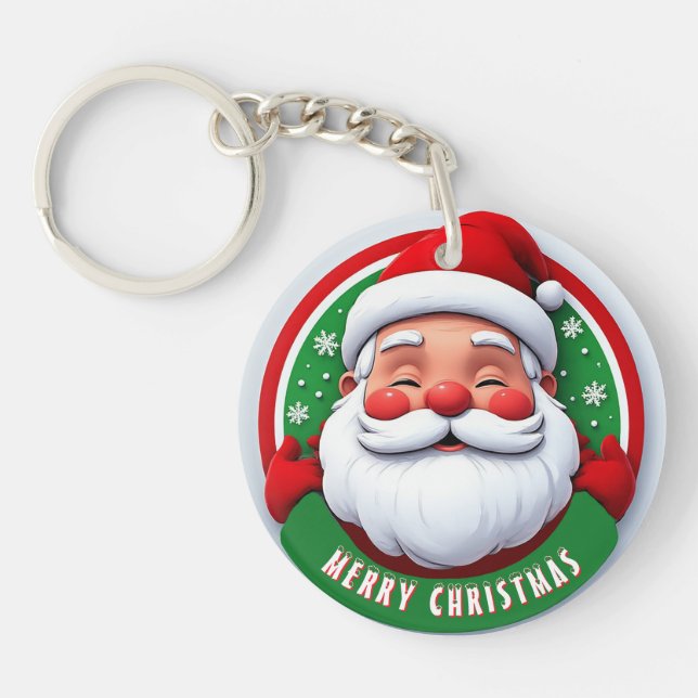 Cheerful Santa Claus Cartoon Portrait Schlüsselanhänger (Vorderseite)