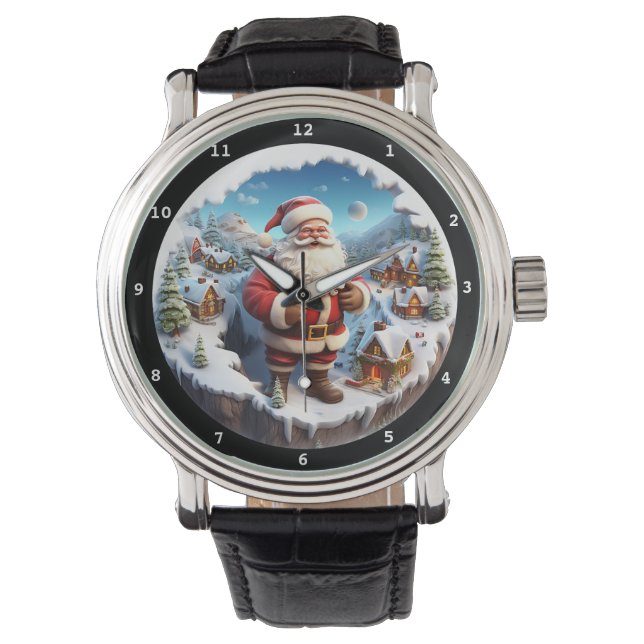 Cheerful Santa Snowy Village Armbanduhr (Vorderseite)