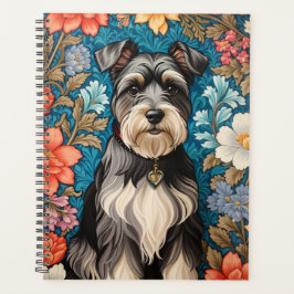 Cheerful Schnauzer William Morris Inspired Floral Planer