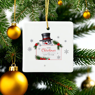 Cheerful Snowman Christmas New Year Greetings Keramikornament