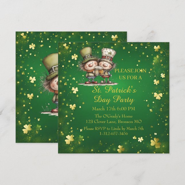 Cheerful St. Patrick’s Day Party Invitation  Einladung (Vorne/Hinten)