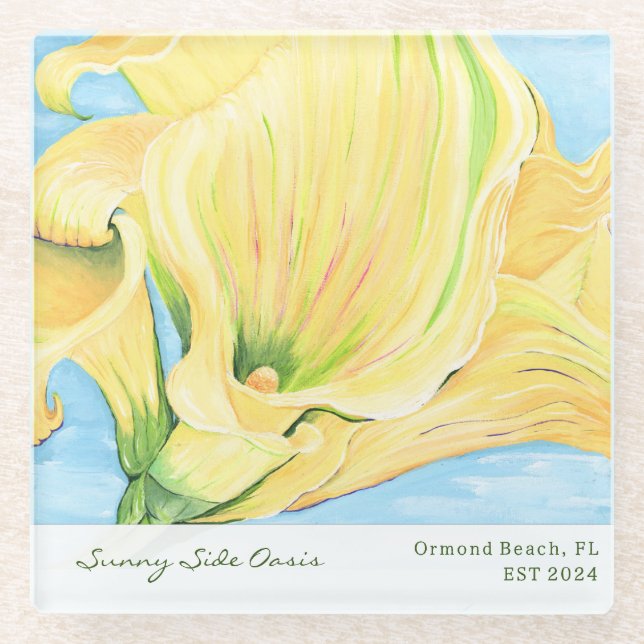 Cheerful Yellow Calla Lily Vacation Home Glasuntersetzer (Vorderseite)