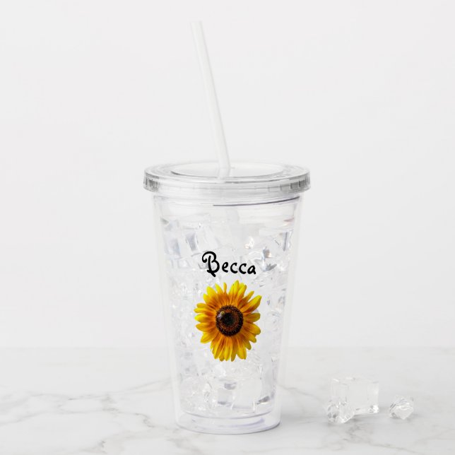 Cheerful Yellow Sunflower with Bee Personalized Acryltrinkbecher (Vorderseite Ice)