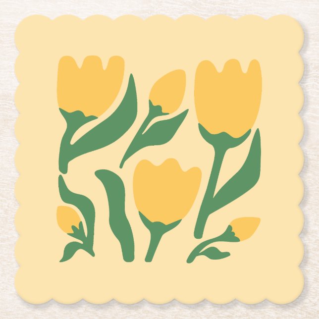 Cheerful Yellow Tulips Paper Coaster Untersetzer (Vorderseite)