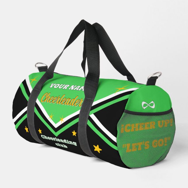 cheerleader bag, personalize green, white & black  duffle bag (Rechte Ecke)