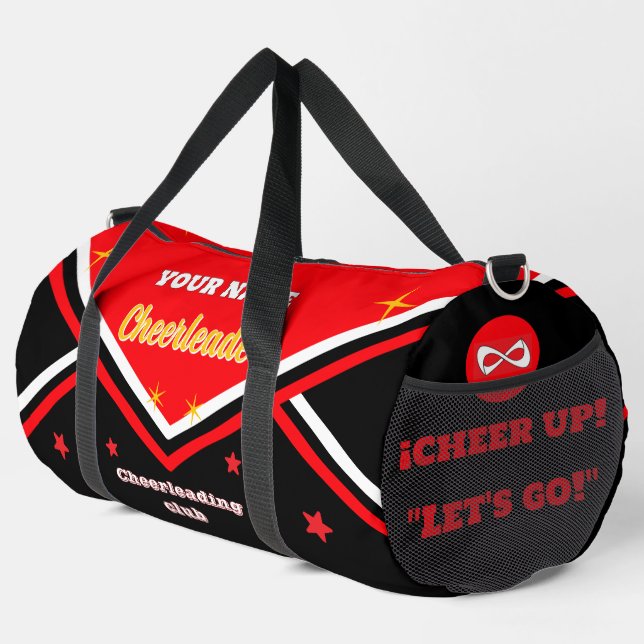 cheerleader bag, personalize red, white & black  duffle bag (Rechte Ecke)