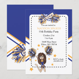 Cheerleader Birthday Party in Blue & Gold Einladung
