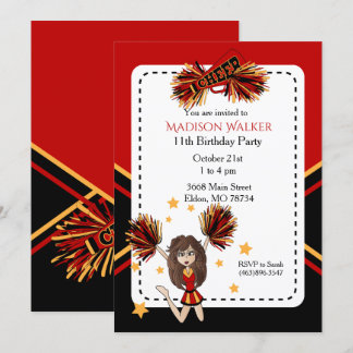Cheerleader Birthday Party in Dark Red & Gold Einladung